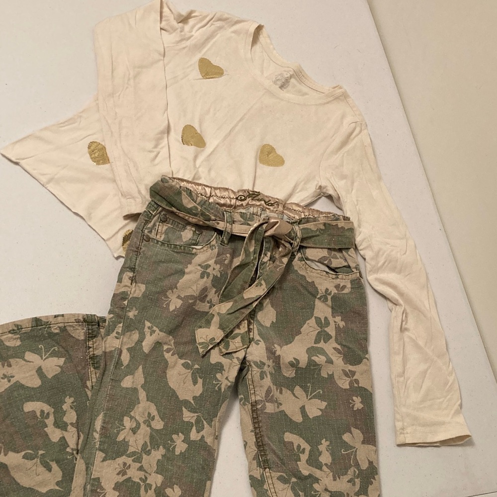 Gold Heart Top and Camouflage Pants Set